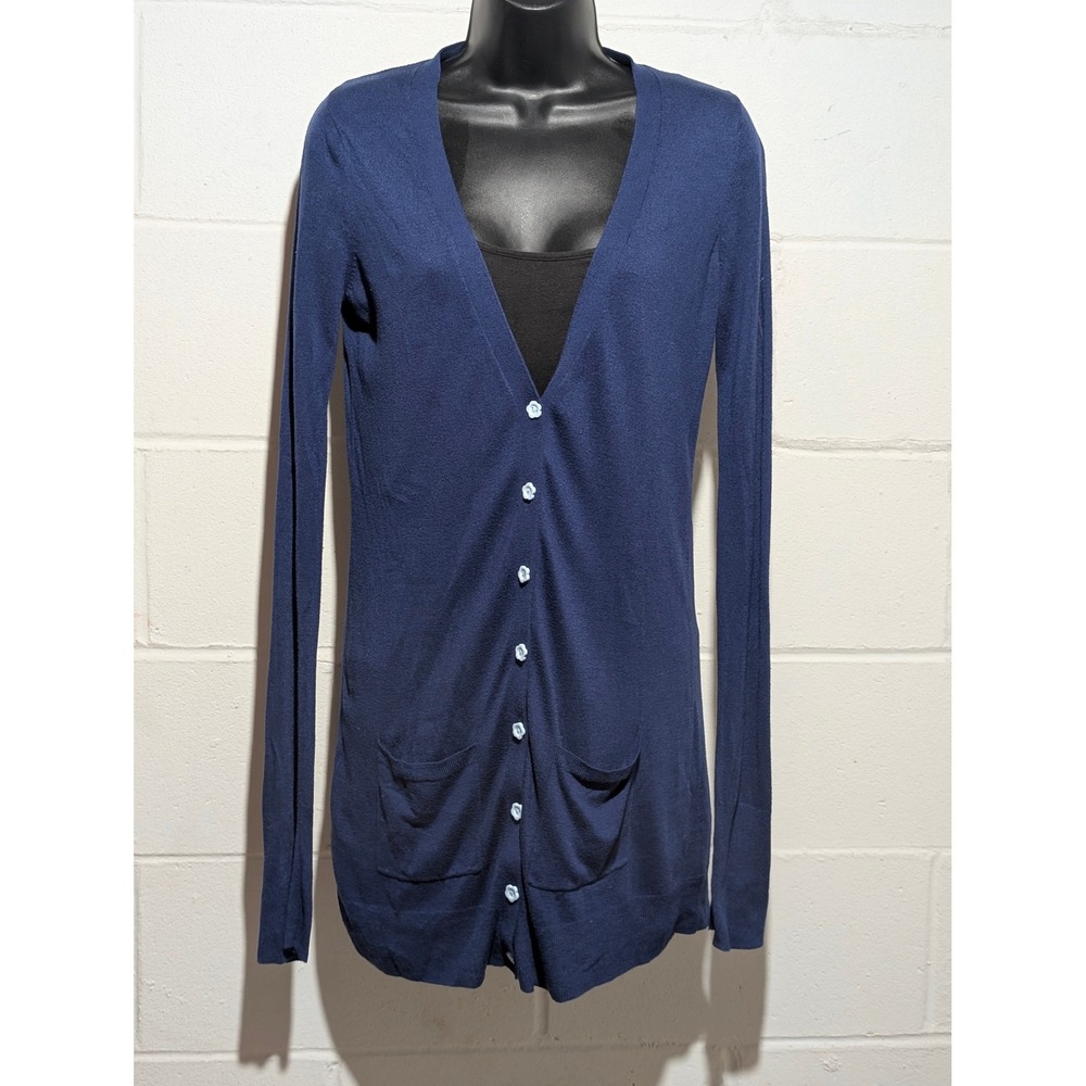 Express Navy Blue Cardigan Sweater Long Sleeve V Neck Cashmere Blend Size Small